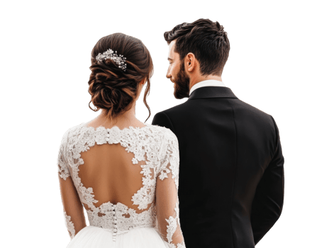Elegant wedding couple posing together in formal attire png