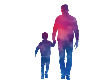 Father and son walking together in a colorful silhouette png