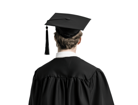Graduation cap ceremony with graduate wearing black gown and hat png
