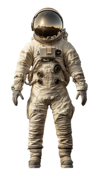 Astronaut in space suit standing with reflective helmet during exploration png