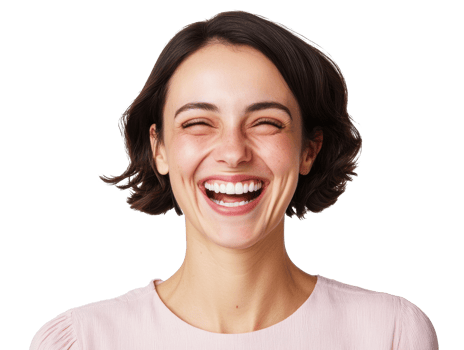 Joyful woman smiling with happiness and warmth for celebration png