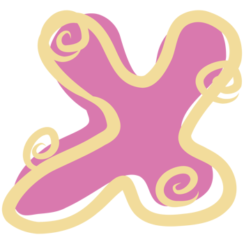 a pink and yellow letter x with swirls png