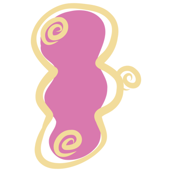 a pink and yellow cartoon character with a swirl png
