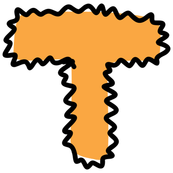 a letter t with a black outline and orange color png