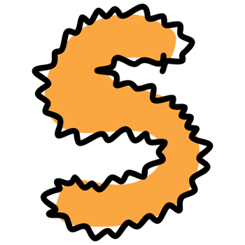 the letter s is made of a cartoon orange and black png