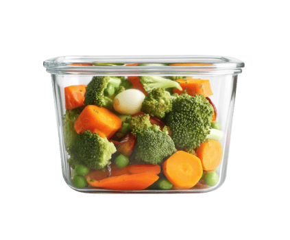 Fresh vegetable medley in glass container for healthy meals png