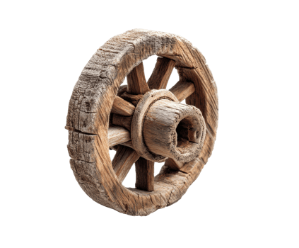 Antique wooden wheel showcasing craftsmanship and rustic charm png