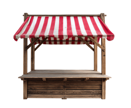 Red and white striped market stall for outdoor events png