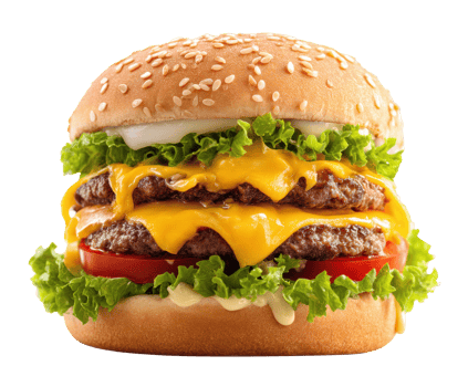 Delicious cheeseburger with fresh lettuce and tomatoes for meal png