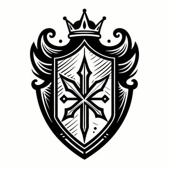 Elegant Black and White Heraldic Crest with Crown and Shield Design vector