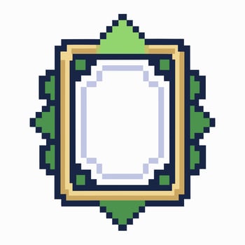 Pixel Art Decorative Frame with Green and Gold Ornate Design on White Background vector