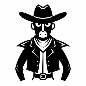 Black and White Cartoon Cowboy Illustration in Western Theme vector