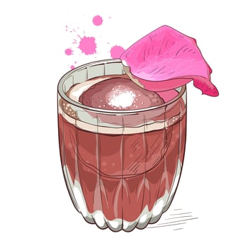 Cocktail glass with pink petal vector