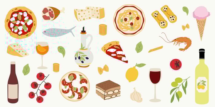 Hand drawn Italian food illustrations. vector