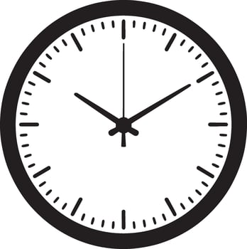 Simple black and white round analog clock icon design vector