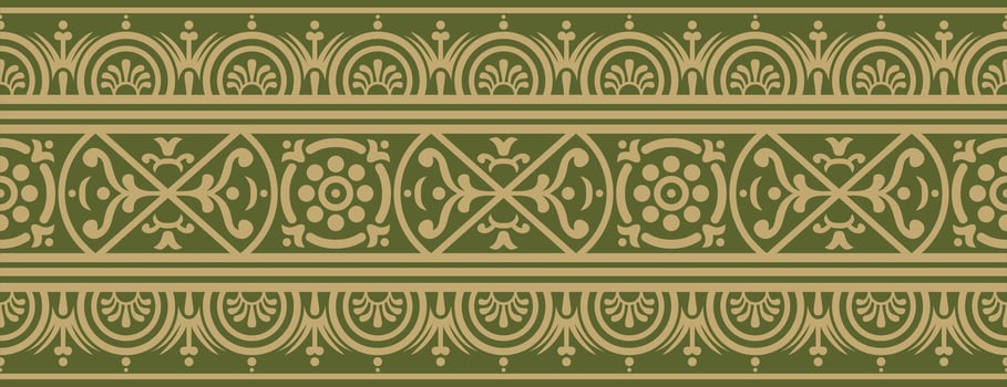 seamless gold with green border, Pompeii frame. Endless Neopolitan ornament vector