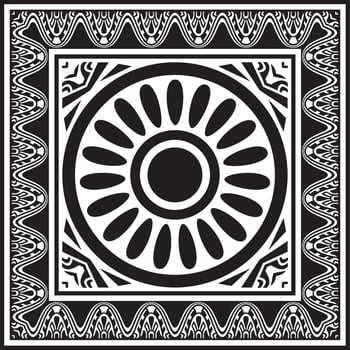 square Assyrian black monochrome ornament. Rectangle, border, frame of Mesopatamia. Pattern ancient East. vector