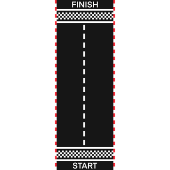 Race track with start and finish lines, dashed center line and checkered side borders, png