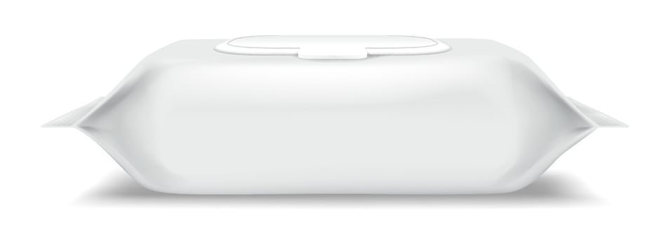 Realistic illustration of white wet wipes packaging with a plastic lid. Minimalistic design. Useful for product mockups. Isolated on a plain white background. vector