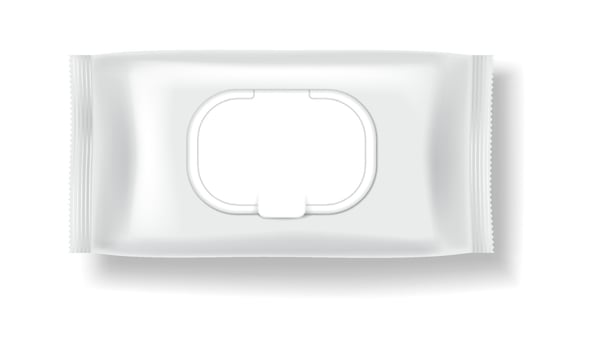 Empty packaging design for wet wipes with realistic details. White and minimalistic style, emphasizing hygiene and cleanliness. Ideal for branding purposes. vector