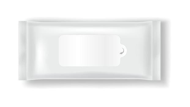 Realistic 3D rendering of white plastic packaging for wipes. The design features a clean look with a resealable lid. Ideal for hygiene or cosmetic products. vector