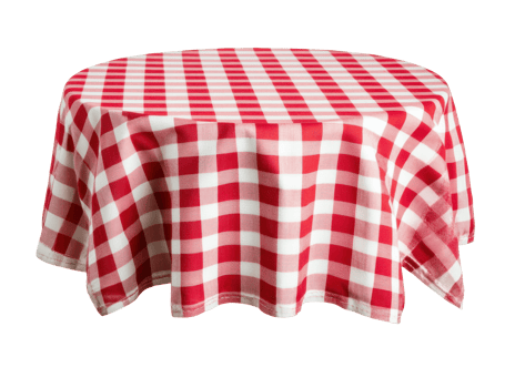 Red and white checkered tablecloth on outdoor round table png