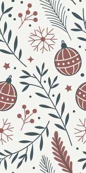 Christmas ornaments, snowflakes, stars and branches on a white background, seamless pattern, festive, holiday season, decorative, elegant, minimalist vector