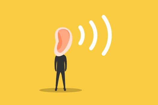 Businessman listen to information to understand idea. concept of Active listening, communication skill to process information for job effectiveness, aware on discussion vector