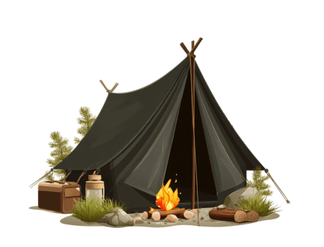 Camping adventure with tent and campfire in nature png