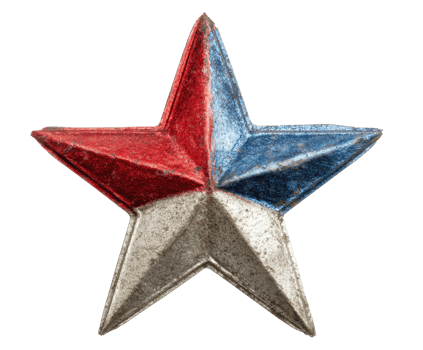 Red, white, and blue vintage metal star decoration png