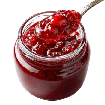 Cranberry jam with spoon on black background png