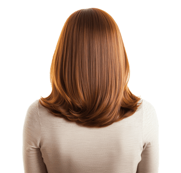 Woman with smooth, shiny hair looking away from the camera png