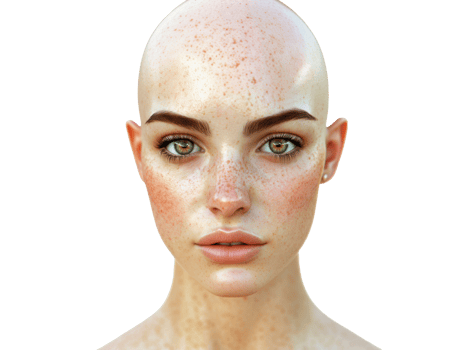 Realistic portrait of a bald young woman with striking features png