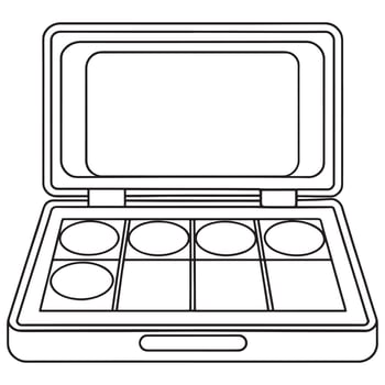 Empty makeup palette design six circular wells open case vector