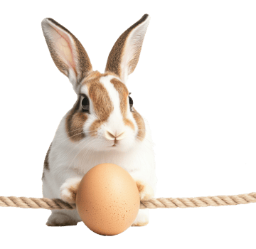 Rabbit with an egg on a rope in a plain background setting png