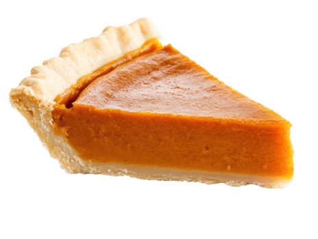 Delicious slice of pumpkin pie with golden crust png