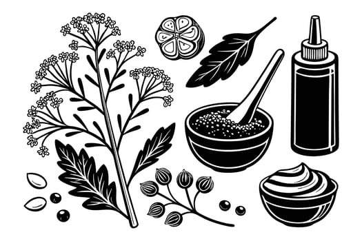 Mustard Vegetable Plant Shape in Black Outline vector