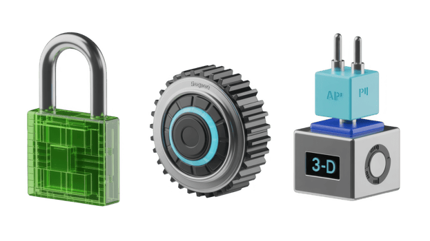 Security technology protecting digital information with padlock, gear, and api interface png