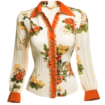 A women's blouse with floral print and orange trim png