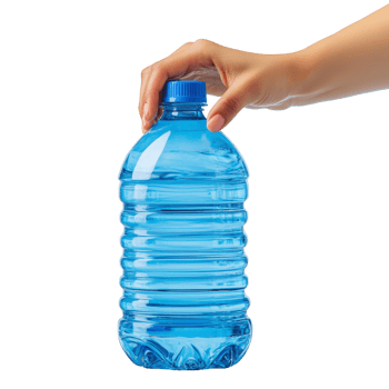Hand holding a plastic bottle of water on a black background png