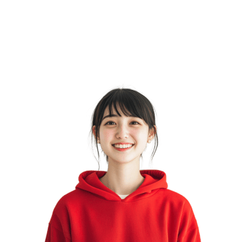 A woman in a red hoodie smiling png