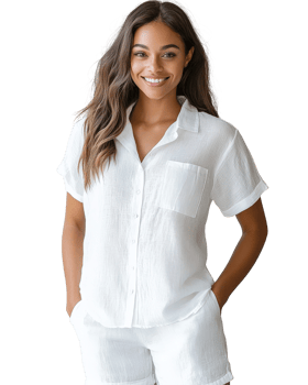 The white linen short sleeve pajama set png