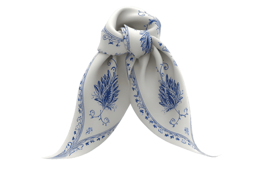 A white scarf with blue designs on it png