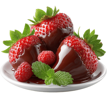 Chocolate covered strawberries on a plate png