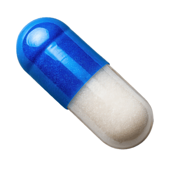 A blue pill with a white top on a black background png