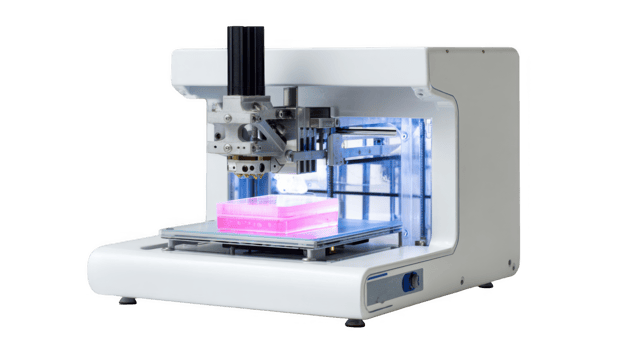 Bioprinting machine creating artificial tissue with transparent background png