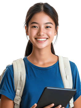 A smiling girl holding a tablet computer png