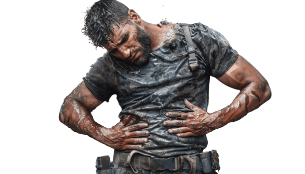 A man with his hands on his stomach png
