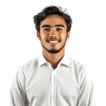 A young man in a white shirt smiling png
