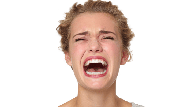 Blonde woman screaming with closed eyes and transparent background png